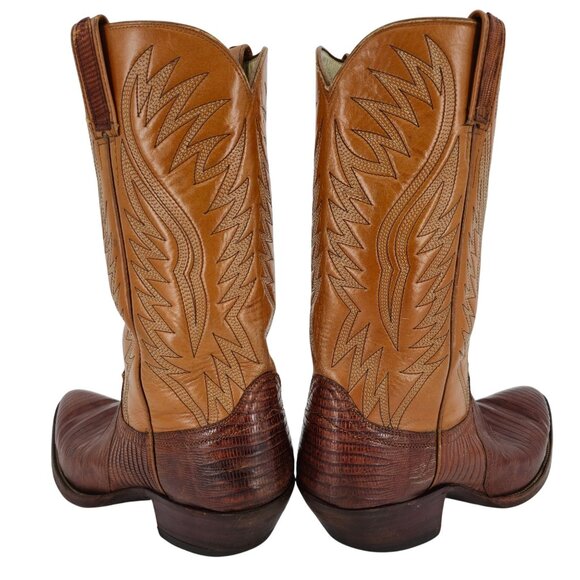 Vintage Dan Post Exotic Teju Lizard Mens 11D Brown Leather Cowboy Western Boots - Picture 2 of 16